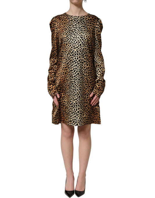 Dolce & Gabbana Women's Shift Wrap Cocktail Long-Sleeve Silk Short Mini Dress - Brown Print