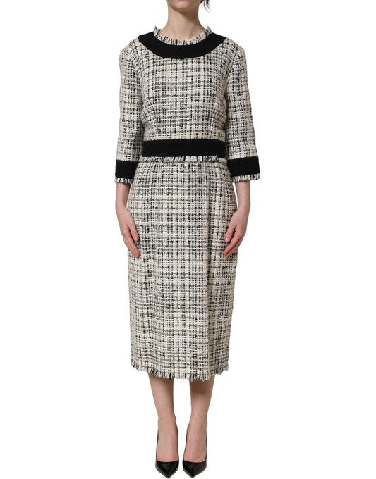 Dolce & Gabbana Women's Wrap Cocktail Long-Sleeve Mohair Alpaca Wool Polyester Tweed Midi Mini Dress - Multicolor