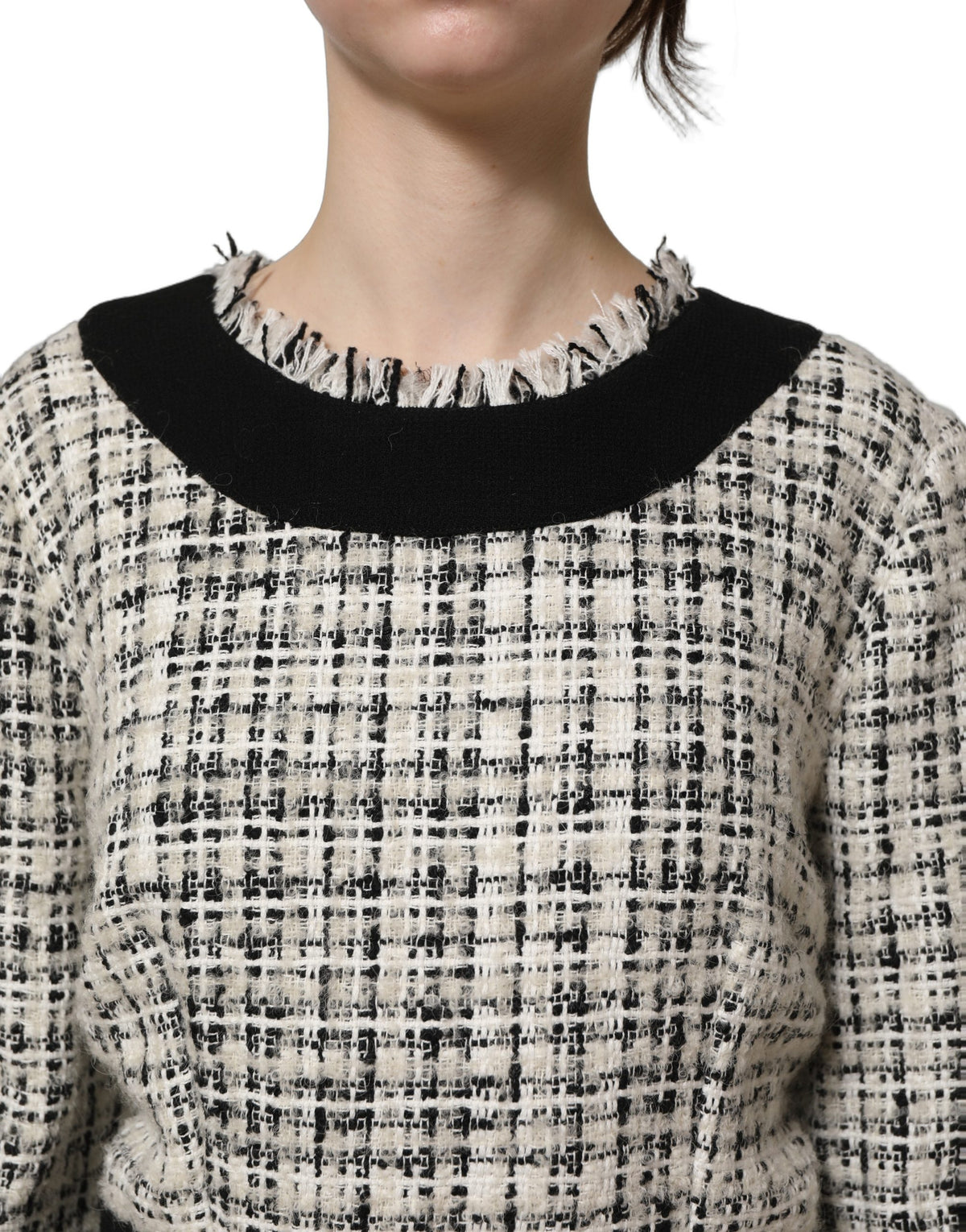 Dolce & Gabbana Women's Wrap Cocktail Long-Sleeve Mohair Alpaca Wool Polyester Tweed Midi Mini Dress - Multicolor