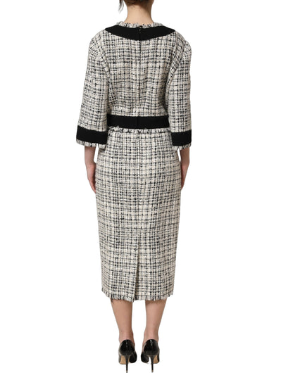 Dolce & Gabbana Women's Wrap Cocktail Long-Sleeve Mohair Alpaca Wool Polyester Tweed Midi Mini Dress - Multicolor