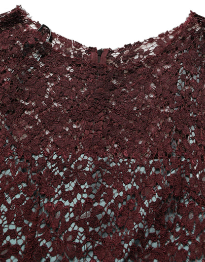 Dolce & Gabbana Women's Wrap Cocktail Short-Sleeve Cotton Silk Lace & Nylon Midi Mini Dress - Burgundy Multicolor Floral