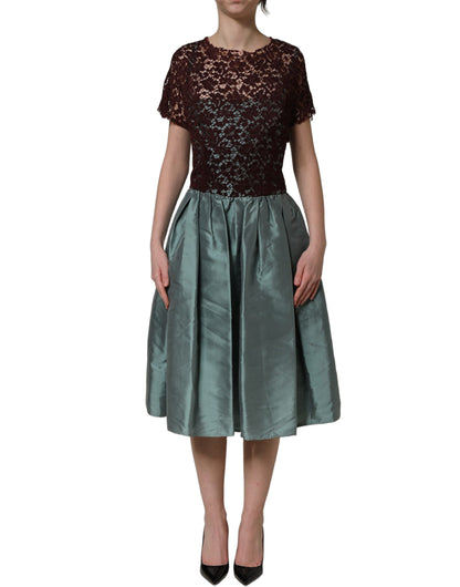 Dolce & Gabbana Women's Wrap Cocktail Short-Sleeve Cotton Silk Lace & Nylon Midi Mini Dress - Burgundy Multicolor Floral