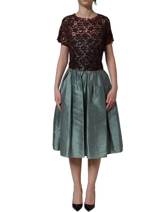 Dolce & Gabbana Women's Wrap Cocktail Short-Sleeve Cotton Silk Lace & Nylon Midi Mini Dress - Burgundy Multicolor Floral