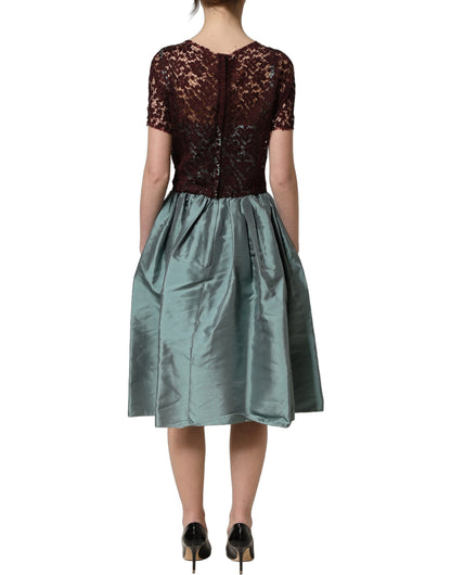 Dolce & Gabbana Women's Wrap Cocktail Short-Sleeve Cotton Silk Lace & Nylon Midi Mini Dress - Burgundy Multicolor Floral