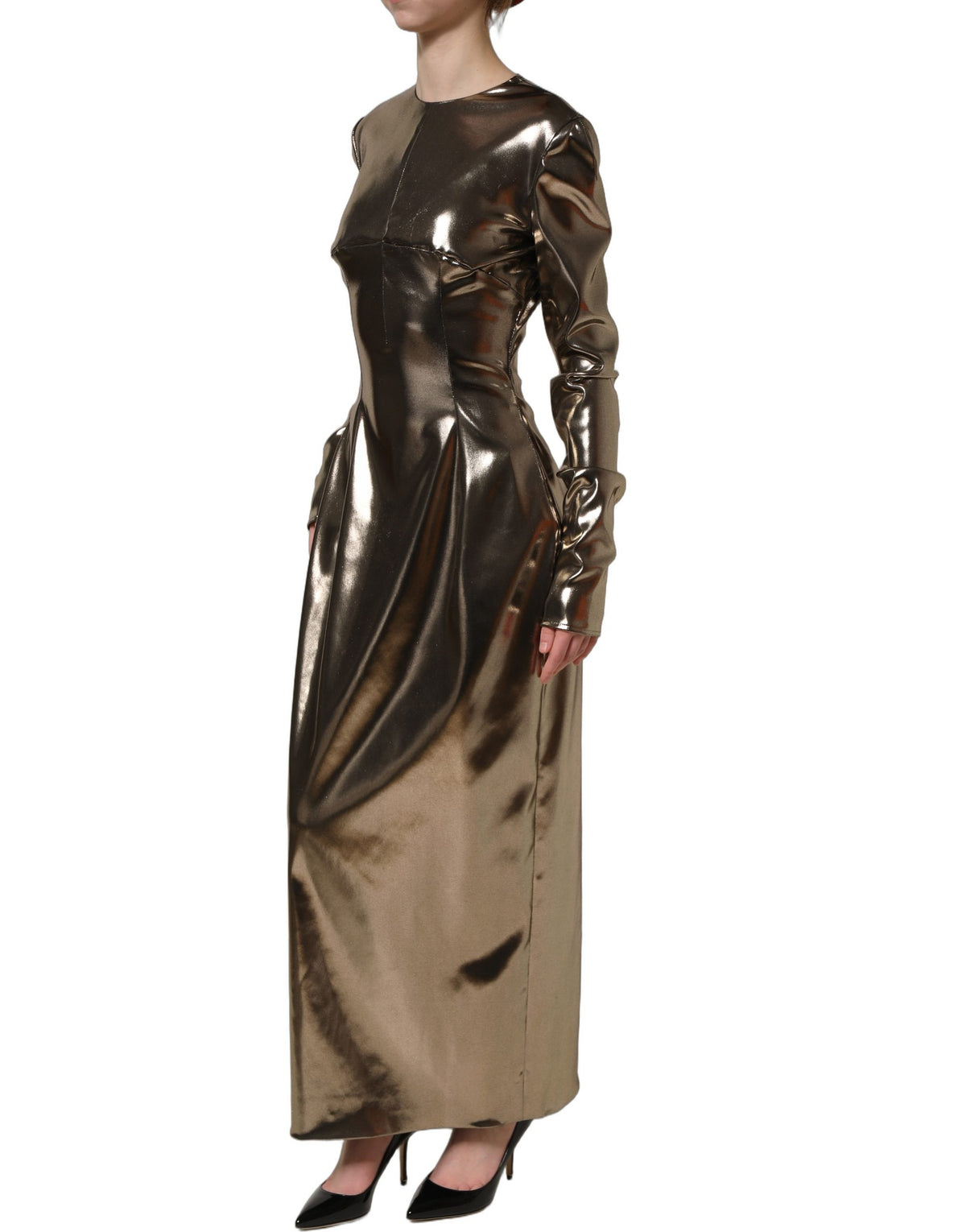 Dolce & Gabbana Women's Cocktail Long-Sleeve Cotton Lurex Polyester & Silk Maxi Long Dress - Gold