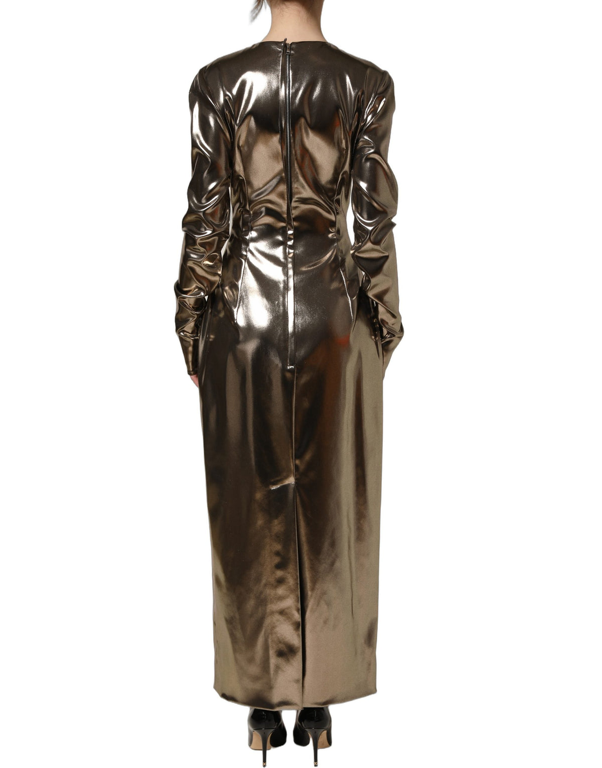 Dolce & Gabbana Women's Cocktail Long-Sleeve Cotton Lurex Polyester & Silk Maxi Long Dress - Gold