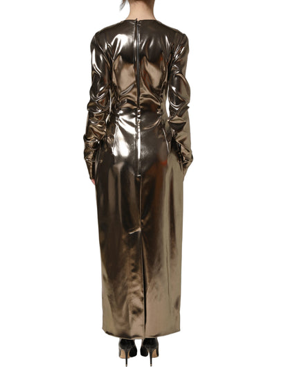 Dolce & Gabbana Women's Cocktail Long-Sleeve Cotton Lurex Polyester & Silk Maxi Long Dress - Gold