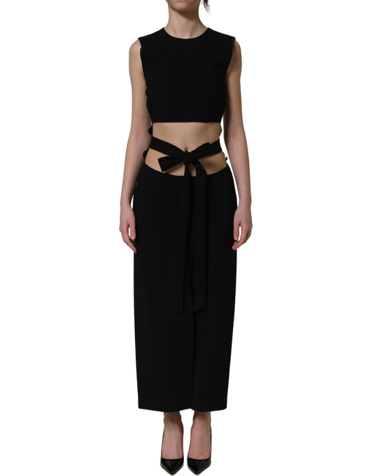 Dolce & Gabbana Women's Cocktail Sleeveless Stretch Viscose & Nylon Maxi Long Dress - Black
