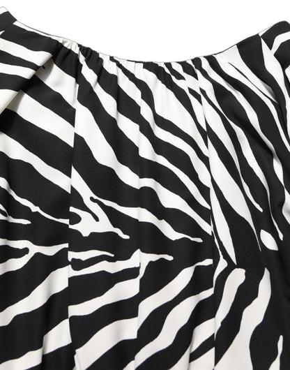 Dolce & Gabbana Women's Wrap Long-Sleeve Silk Short Mini Dress - Black White Zebra Print