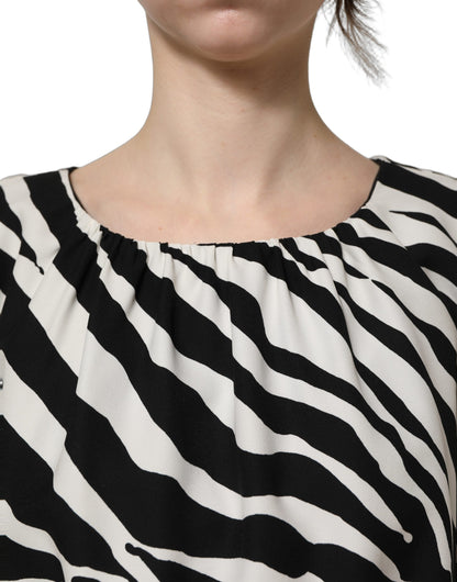 Dolce & Gabbana Women's Wrap Long-Sleeve Silk Short Mini Dress - Black White Zebra Print