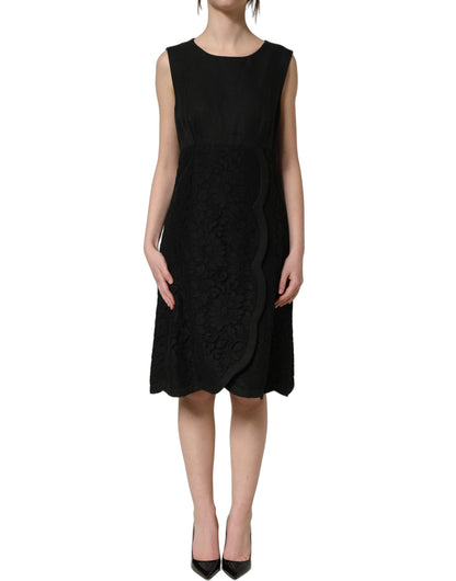 Dolce & Gabbana Women's Shift Wrap Sleeveless Cotton Flax Ramie & Lace Mini Dress - Black Floral