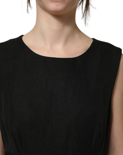 Dolce & Gabbana Women's Shift Wrap Sleeveless Cotton Flax Ramie & Lace Mini Dress - Black Floral