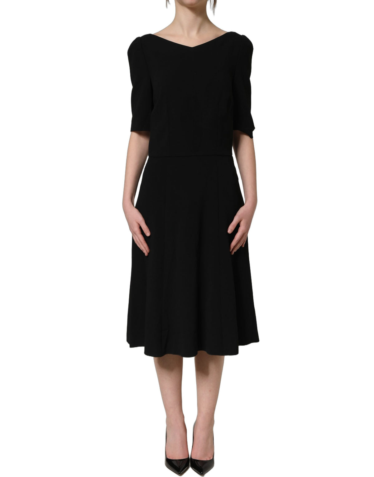 Dolce & Gabbana Women's A Line Cocktail Short-Sleeve Silk Viscose & Acetate Midi Short Dress - Black