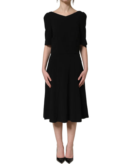 Dolce & Gabbana Women's A Line Cocktail Short-Sleeve Silk Viscose & Acetate Midi Short Dress - Black