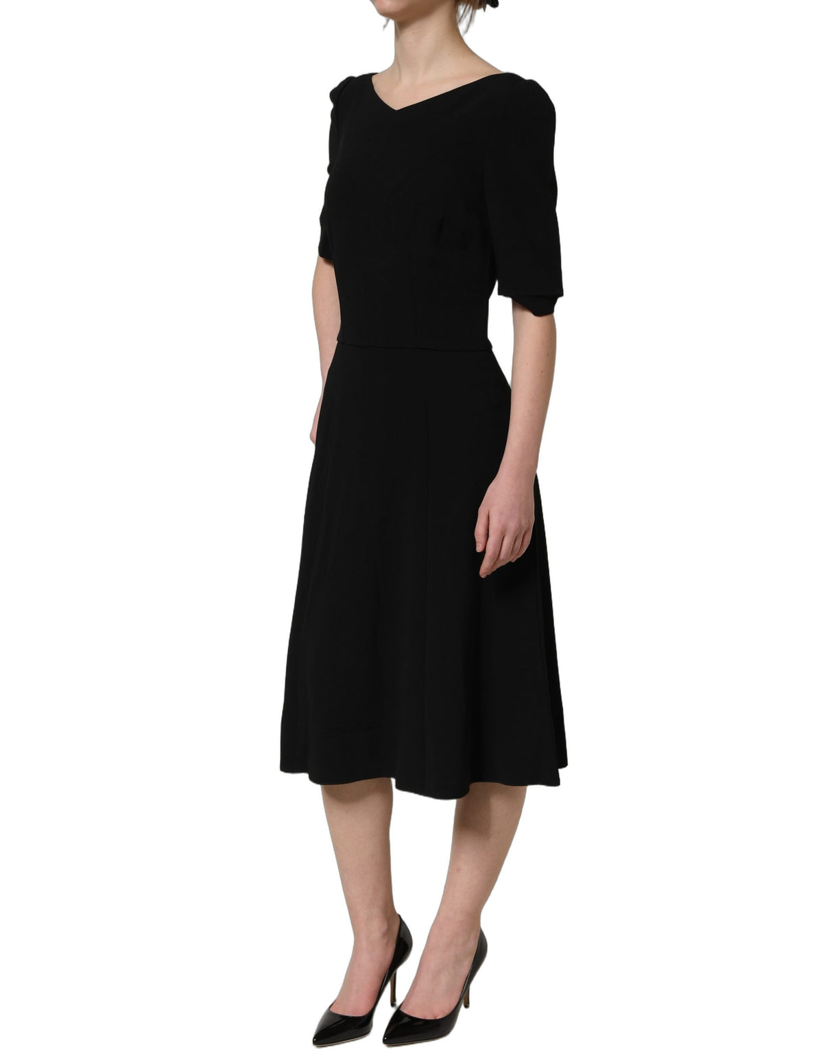 Dolce & Gabbana Women's A Line Cocktail Short-Sleeve Silk Viscose & Acetate Midi Short Dress - Black