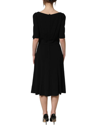 Dolce & Gabbana Women's A Line Cocktail Short-Sleeve Silk Viscose & Acetate Midi Short Dress - Black