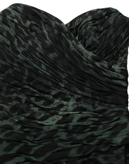 Dolce & Gabbana Women's Sheath Corset Bustier Cocktail Sleeveless Silk Midi Dress - Green Leopard Print Print
