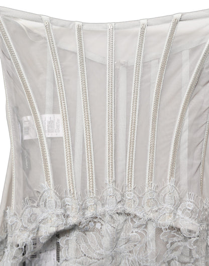 Dolce & Gabbana Women's Wrap Corset Bustier Sleeveless PVC Polyester Silk Lace & Resin Maxi Mini Long Dress - Gray