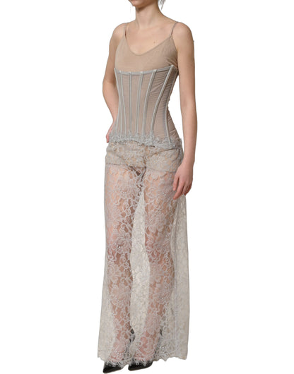 Dolce & Gabbana Women's Wrap Corset Bustier Sleeveless PVC Polyester Silk Lace & Resin Maxi Mini Long Dress - Gray