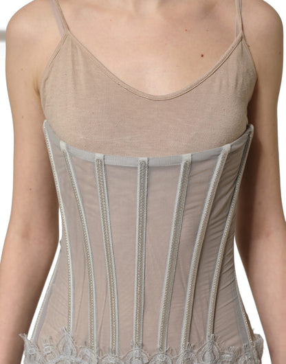 Dolce & Gabbana Women's Wrap Corset Bustier Sleeveless PVC Polyester Silk Lace & Resin Maxi Mini Long Dress - Gray