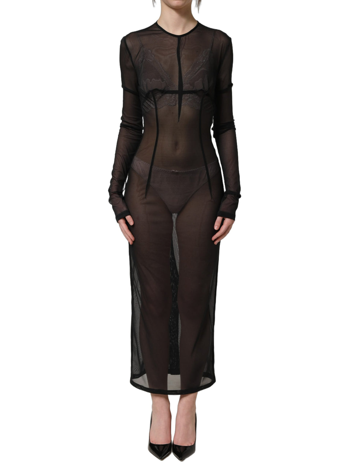 Dolce & Gabbana Women's Wrap Cocktail Sleeveless; Long-Sleeve Silk & Nylon Maxi Mini Long Dress - Black