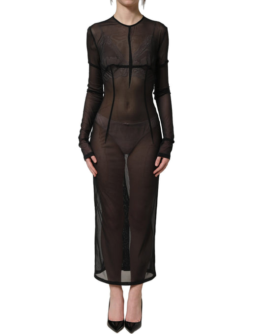 Dolce & Gabbana Women's Wrap Cocktail Sleeveless; Long-Sleeve Silk & Nylon Maxi Mini Long Dress - Black