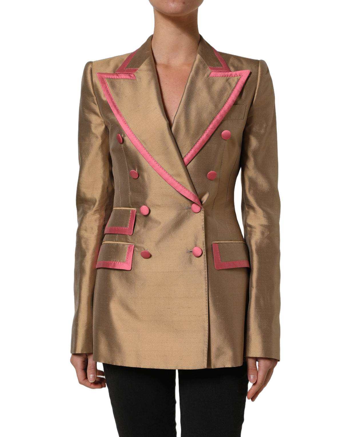 Dolce & Gabbana Women's Double Breasted Silk Blazer - Gold Pink Sand