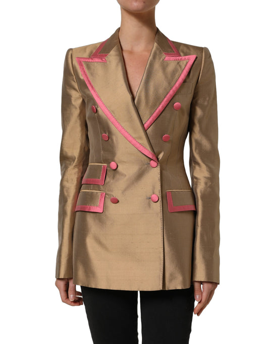Dolce & Gabbana Women's Double Breasted Silk Blazer - Gold Pink Sand