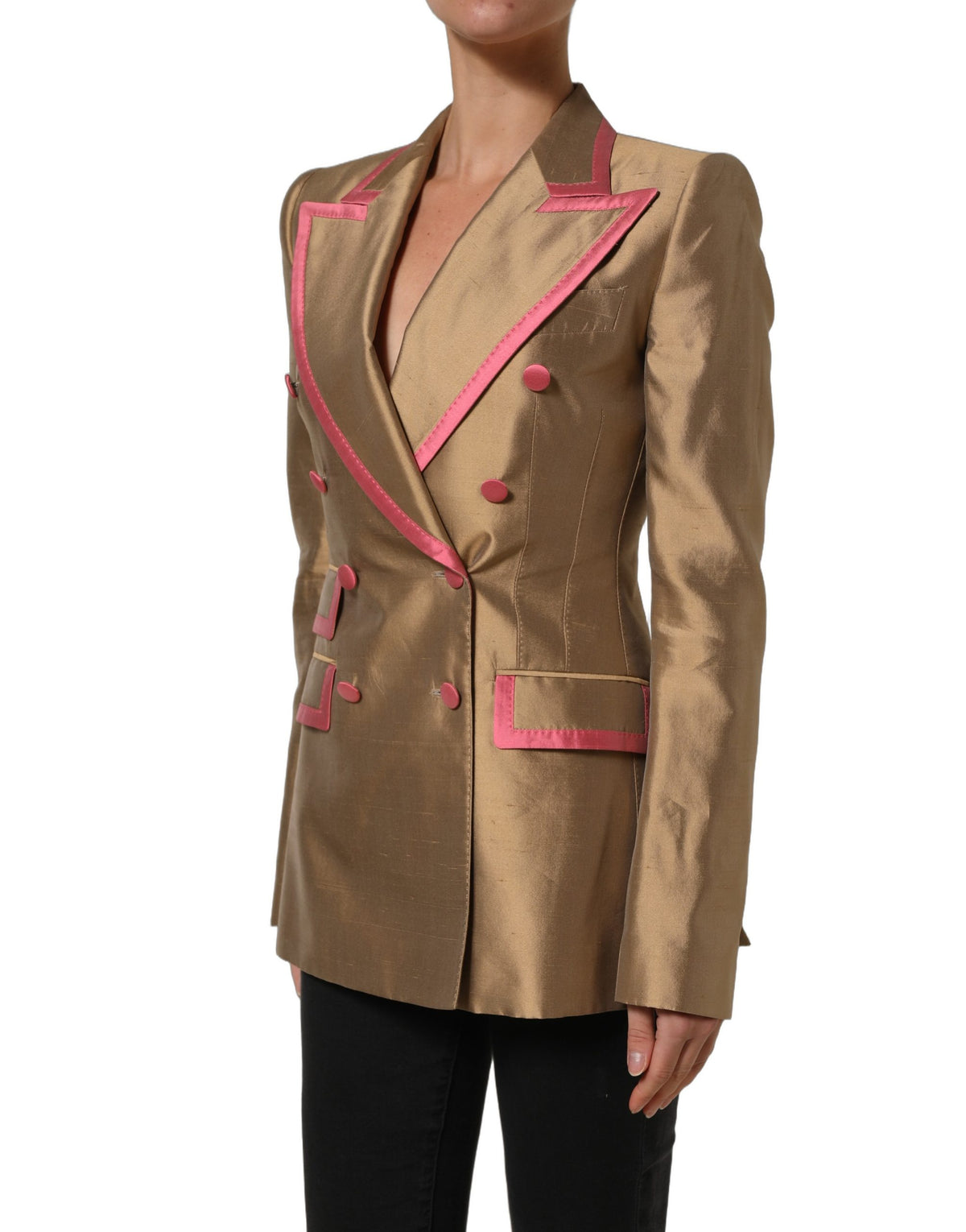 Dolce & Gabbana Women's Double Breasted Silk Blazer - Gold Pink Sand