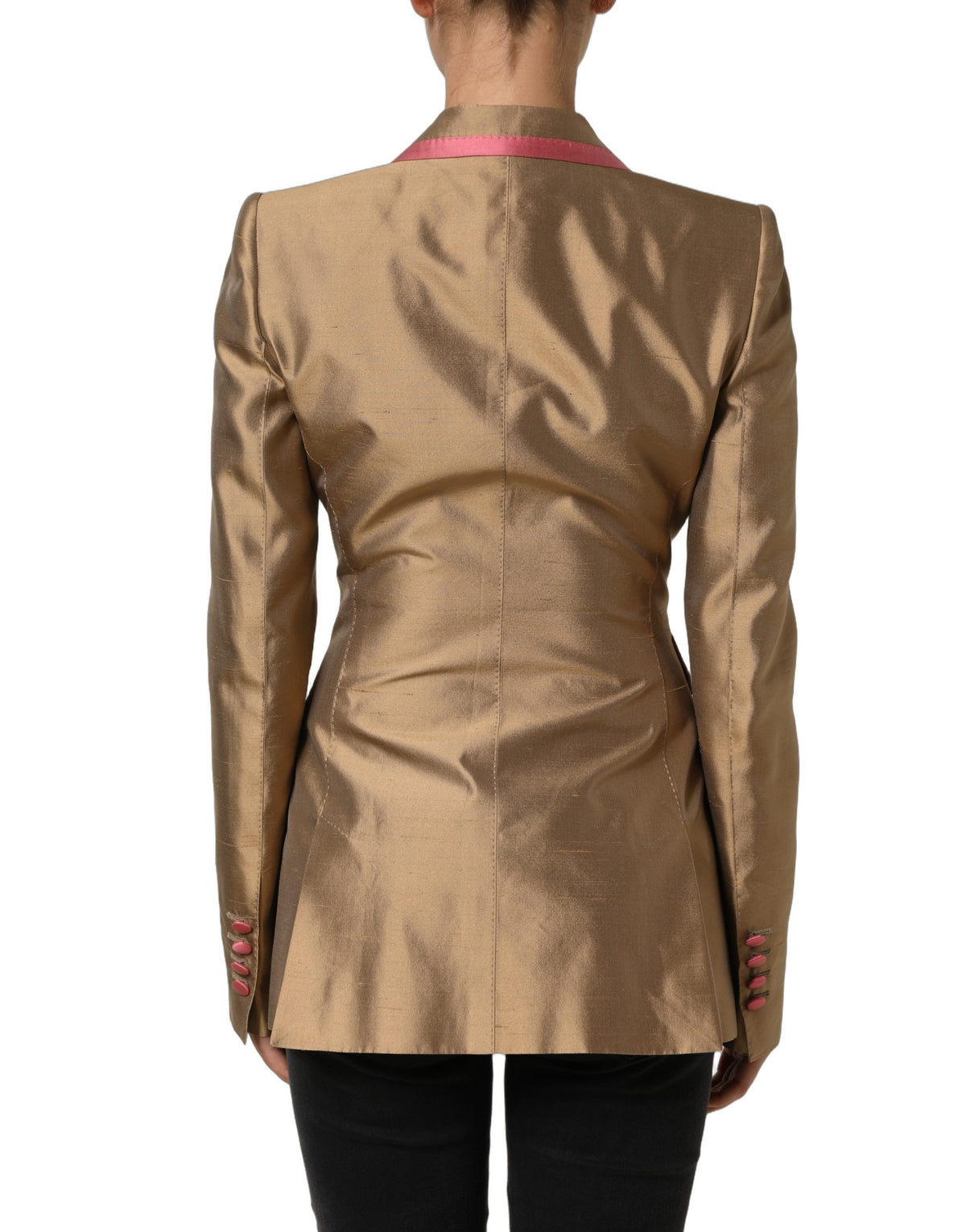 Dolce & Gabbana Women's Double Breasted Silk Blazer - Gold Pink Sand