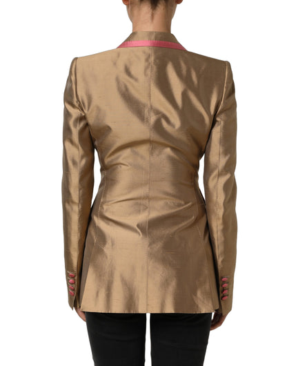Dolce & Gabbana Women's Double Breasted Silk Blazer - Gold Pink Sand