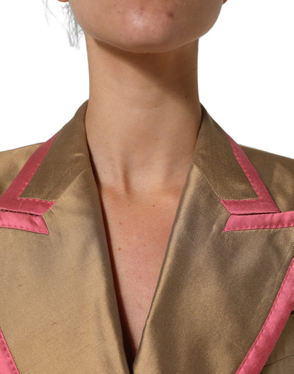 Dolce & Gabbana Women's Double Breasted Silk Blazer - Gold Pink Sand