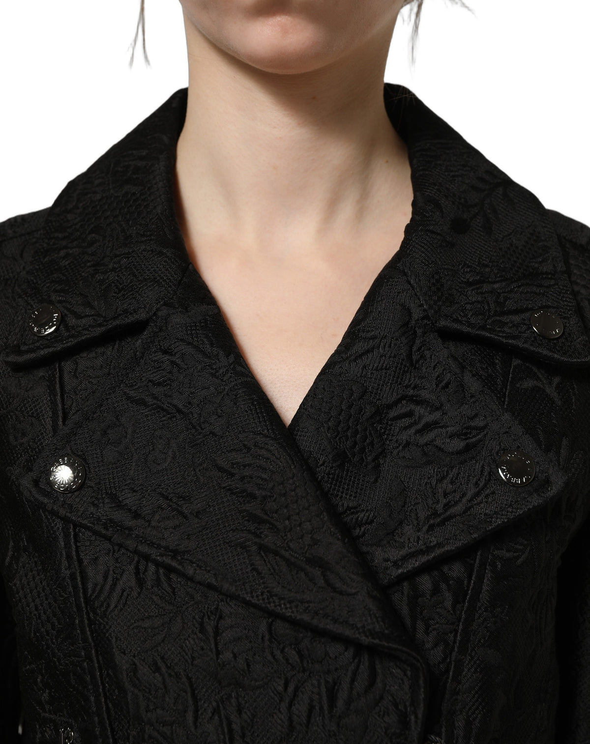 Dolce & Gabbana Women's Double Breasted Blouson Biker Cotton Silk Polyester & Elastane Jacket - Black Floral
