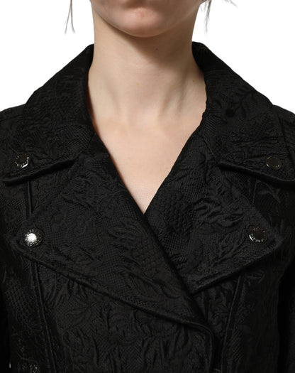 Dolce & Gabbana Women's Double Breasted Blouson Biker Cotton Silk Polyester & Elastane Jacket - Black Floral