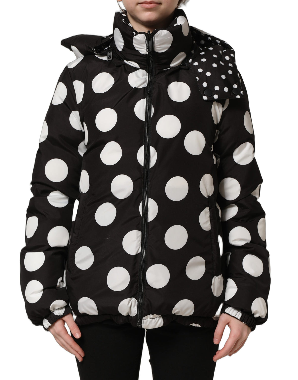 Dolce & Gabbana Women's Reversible Blouson Polyester Hooded Puffer Jacket - Black White