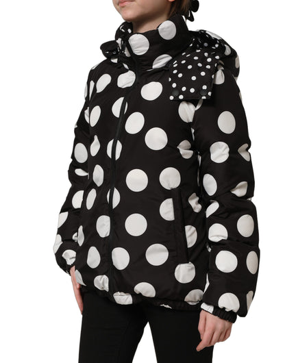 Dolce & Gabbana Women's Reversible Blouson Polyester Hooded Puffer Jacket - Black White