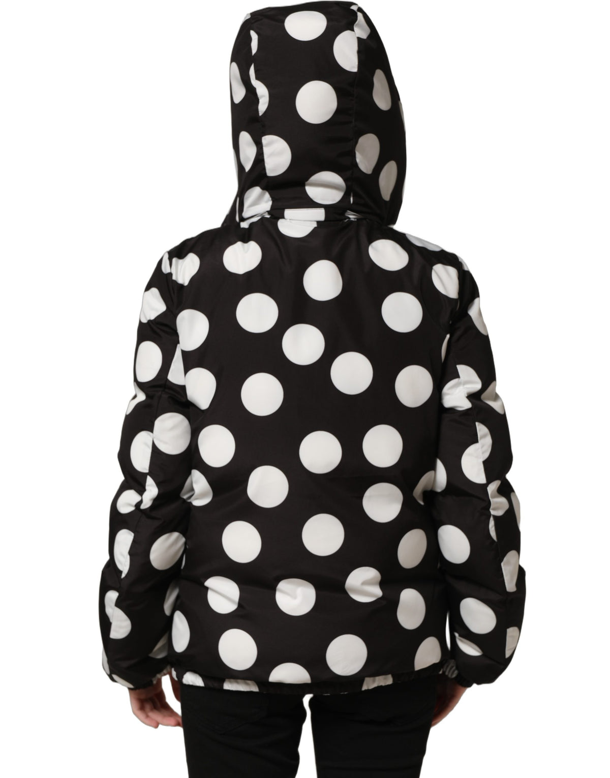 Dolce & Gabbana Women's Reversible Blouson Polyester Hooded Puffer Jacket - Black White