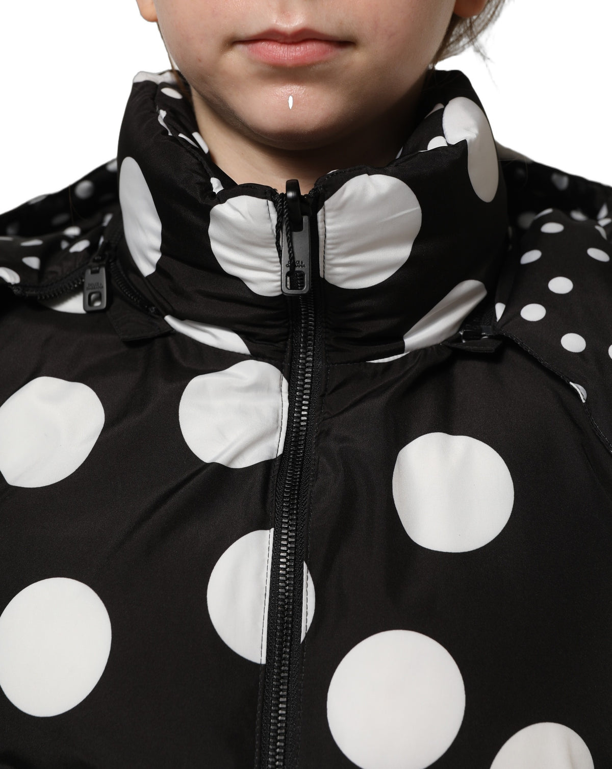 Dolce & Gabbana Women's Reversible Blouson Polyester Hooded Puffer Jacket - Black White