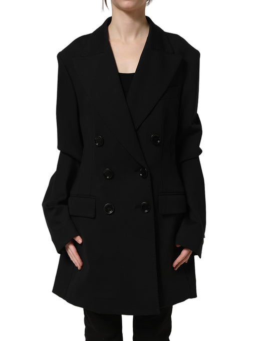 Dolce & Gabbana Women's Double Breasted Crepe Silk Nylon & Elastane Blazer - Black