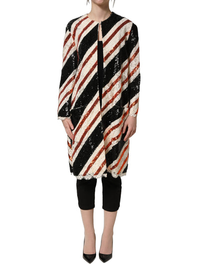 Dolce & Gabbana Women's Cotton Nylon Silk & Viscose Jacket - Black Multicolor Orange White Patterned Striped
