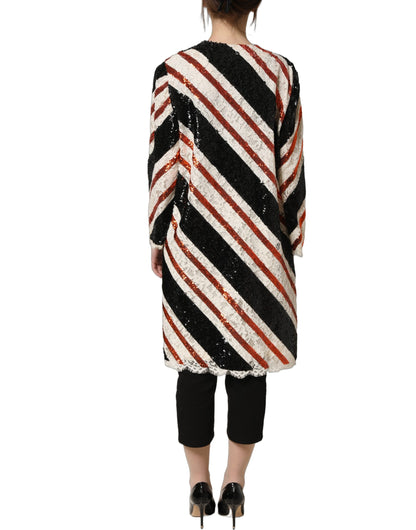 Dolce & Gabbana Women's Cotton Nylon Silk & Viscose Jacket - Black Multicolor Orange White Patterned Striped