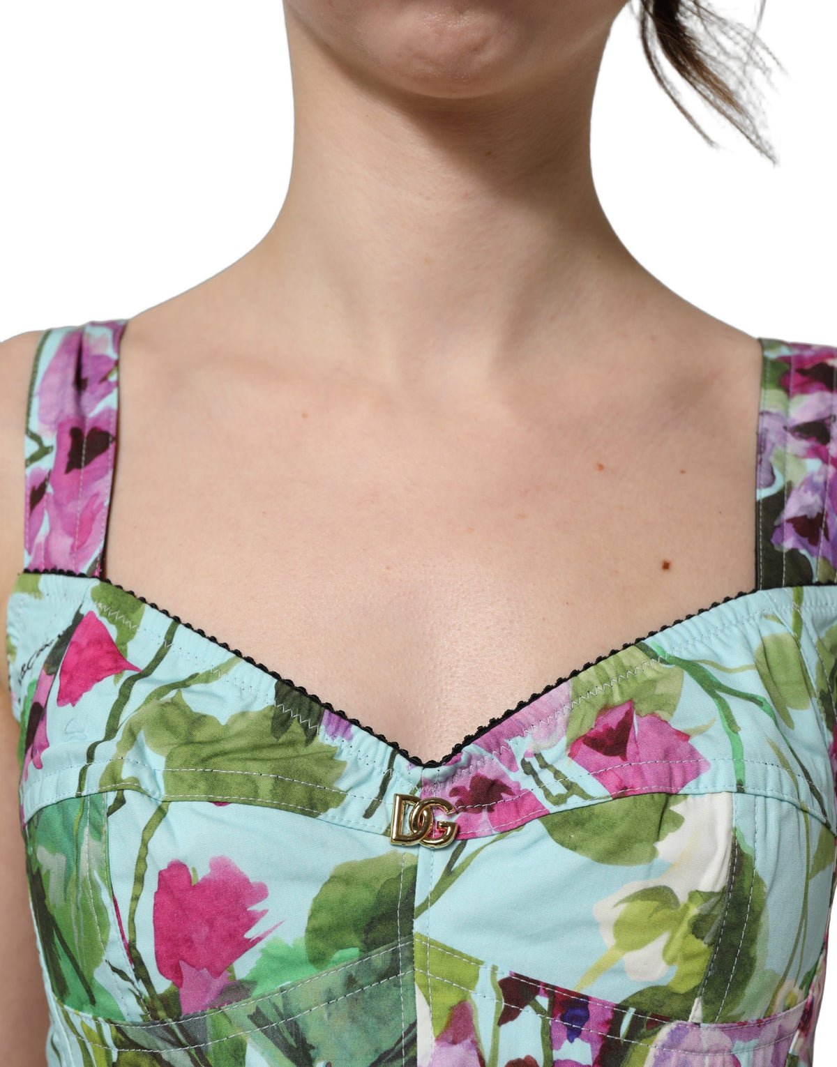 Dolce & Gabbana Women's Crop Top Cropped Stretch Cotton Nylon & Silk Tank - Multicolor Floral Print