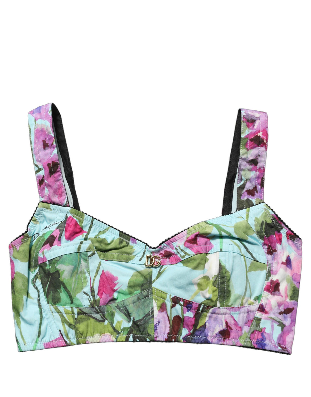 Dolce & Gabbana Women's Crop Top Cropped Stretch Cotton Nylon & Silk Tank - Multicolor Floral Print