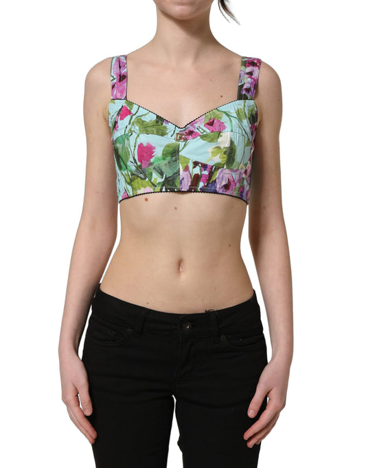Dolce & Gabbana Women's Crop Top Cropped Stretch Cotton Nylon & Silk Tank - Multicolor Floral Print