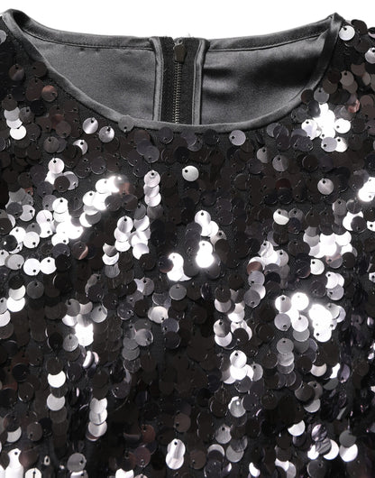 Dolce & Gabbana Women's Crop Top Cropped Long-Sleeve Round Neck Silk & Nylon Blouse - Black