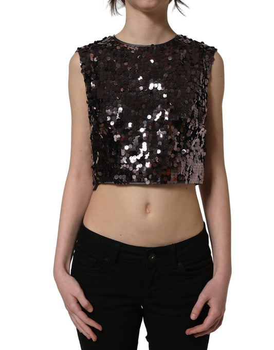 Dolce & Gabbana Women's Crop Top Cropped Round Neck Silk & Nylon Tank - Purple