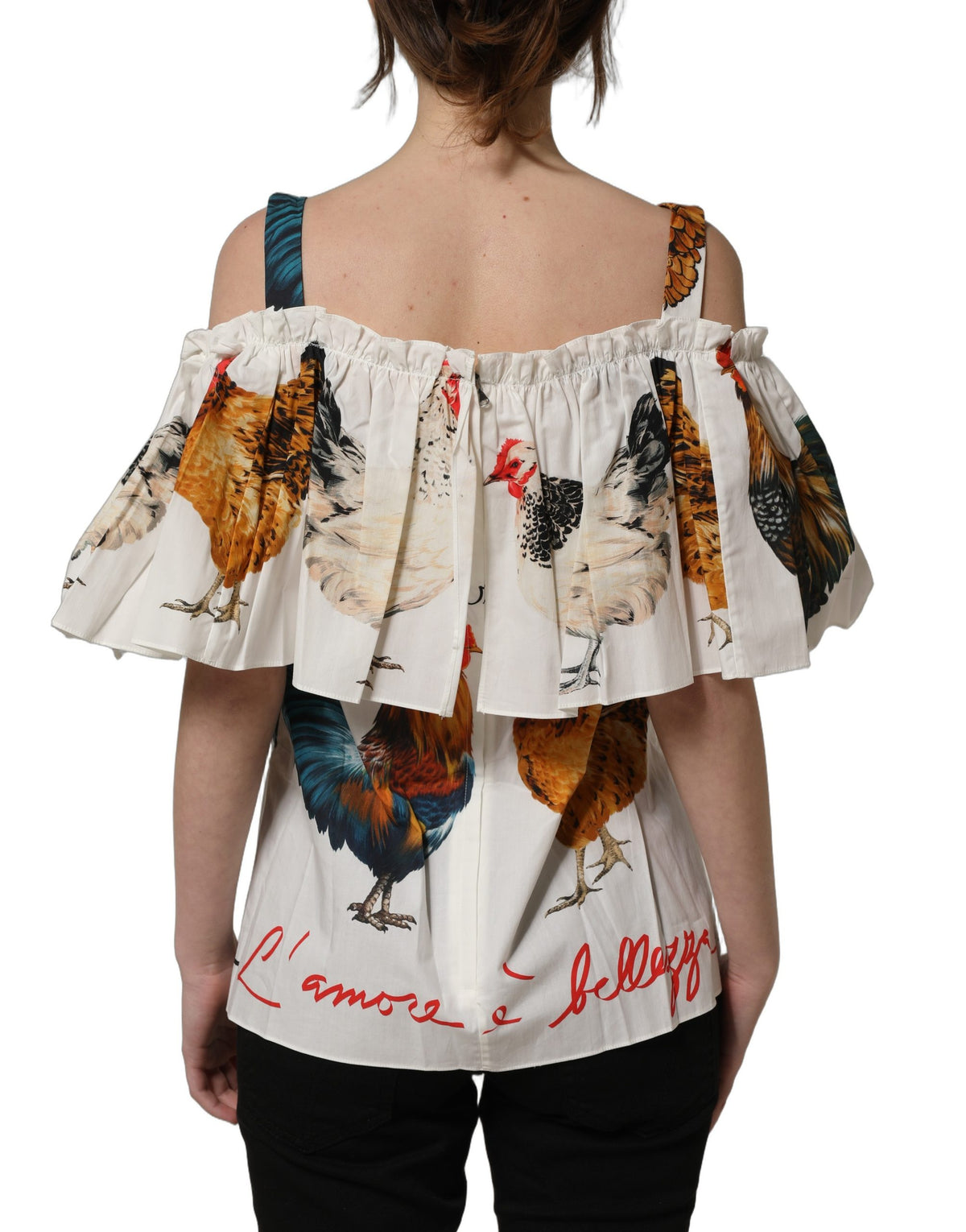 Dolce & Gabbana Women's Short-Sleeve Off The Shoulder Cotton Blouse - White Print