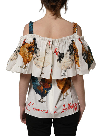 Dolce & Gabbana Women's Short-Sleeve Off The Shoulder Cotton Blouse - White Print