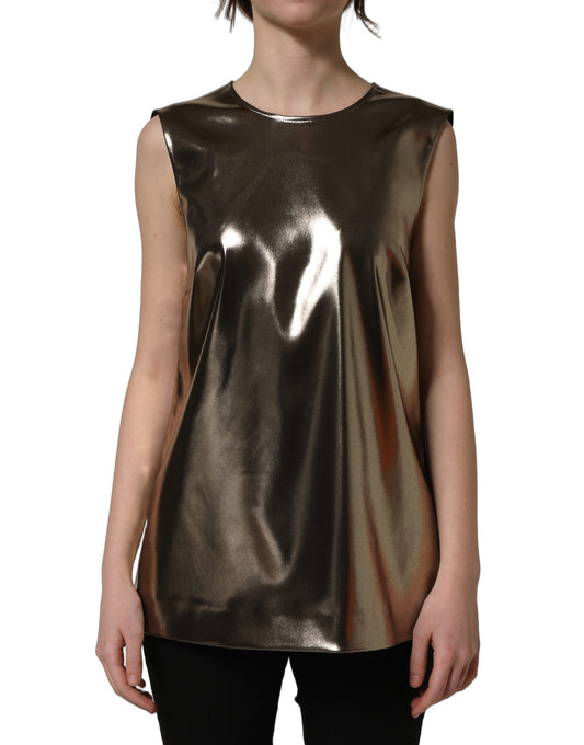 Dolce & Gabbana Women's Round Neck Acetate & Nylon Tank Top - Bronze