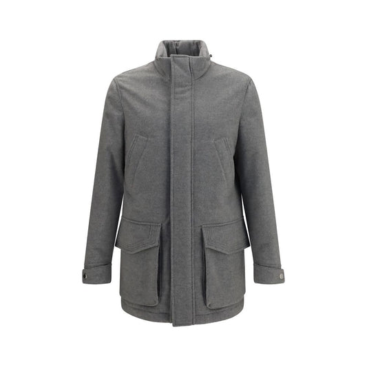 Brunello Cucinelli Men's High Collar Cashmere Overcoat - Gray